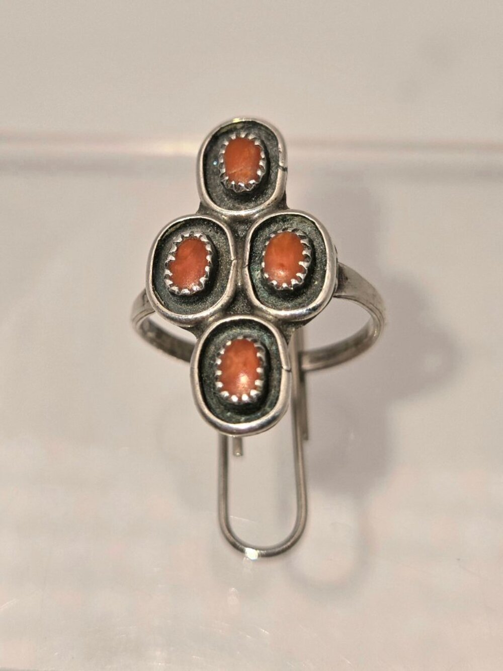 Vintage 1970's Native American Small Coral Ring Size 6.75